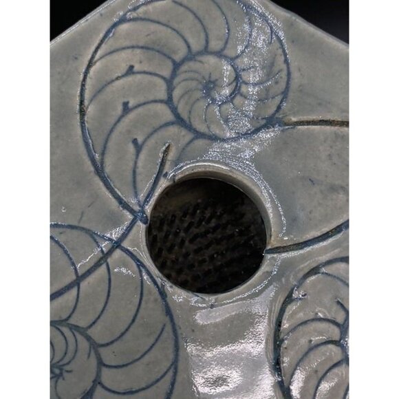 Studio Pottery Ikebana Flower Frog Vase Nautilus Sea Shell Nautical - Picture 2 of 10